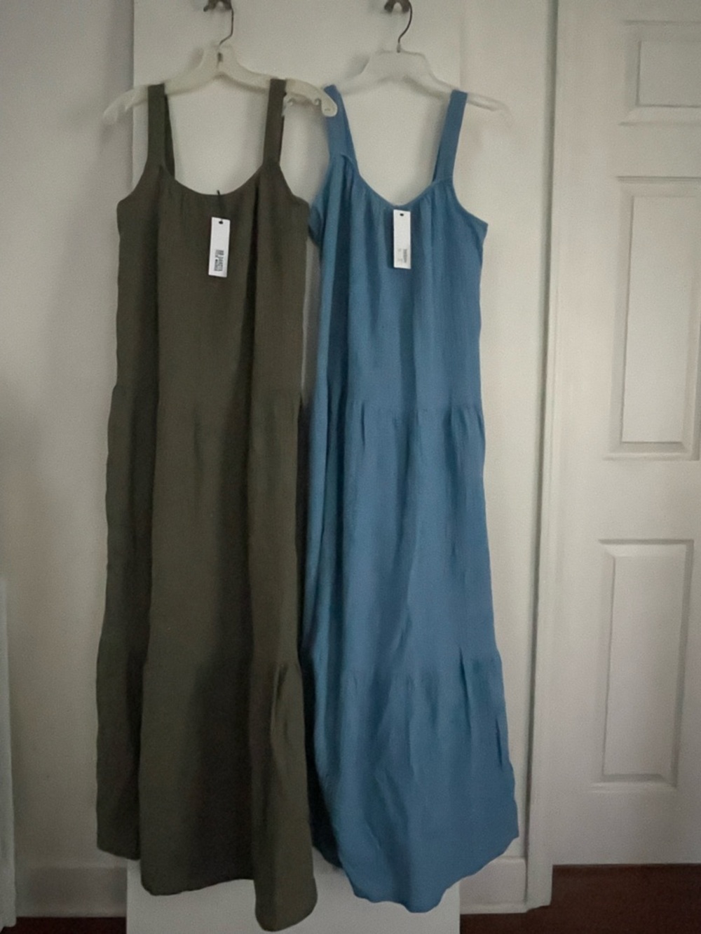 Lot of 2- BB Dakota Crepe Cotton Midi Maxi Sun Dress Sky Blue/ Moss Green NWT